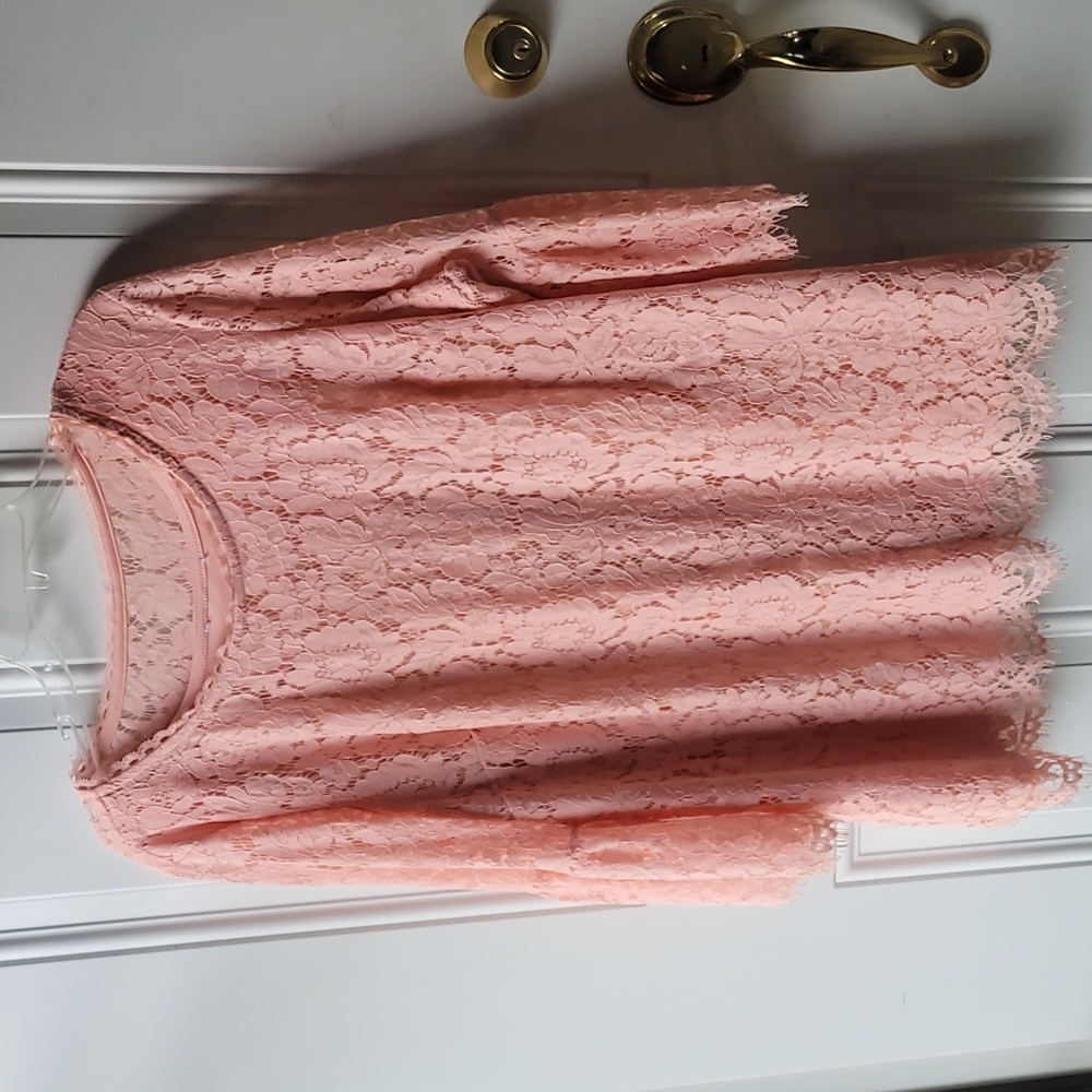 Isaac Mizrahi Lace Blouse 1X Peach/blush
